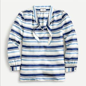 J. Crew collection 100% silk twill stripe tie neck blouse top shirt